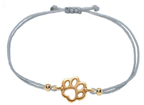 Selfmade Jewelry Armband Damen Roségold Pfote Handmade Größenverstellbares Makramee Armkettchen mit Tatze Inkl. Geschenk-Verpackung (Rosegold - Grau)