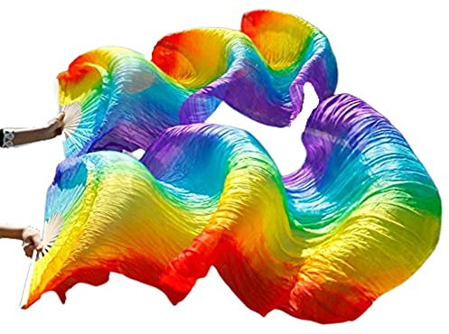 Leemiman Damen Schleier für Bauchtanz, 100 % Bambusseide, 1 Paar (L+R), Vertikaler Regenbogen, 180*90cm