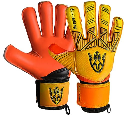 Keeperking Torwarthandschuhe Erwachsene Kinder Jugend mit und ohne Fingerschutz Fußballhandschuhe abnehmbar fingersave 4mm Unisex (8, Orange- Abnehmbar FS)