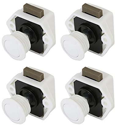 4 Stück Druckknopf Verriegelung,MoreChioce Mini Druckknopf Schubladenschrank Tür Schlüsselloses Schrankschloss Zinklegierung Verschluss Push Button Catch Door Lock Verriegelung,Hell Weiß