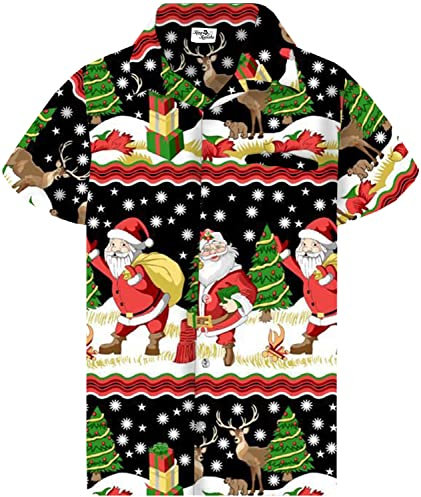 King Kameha Funky-Hawaii-Hemd, Weihnachten, Herren, Kurzarm, Christmas-Border-Print, Schwarz, 6XL