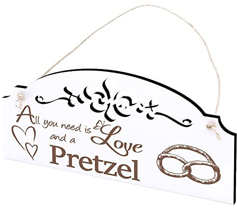 Schild Brezel Deko 20x10cm - All you need is Love and a Pretzel - Holz Wanddeko Dekoration Wand