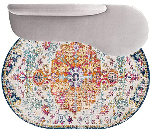 Rururug Designer Teppich Oval Modern Kurzflor Vintage orientalisch Ornament Wohnzimmer Schlafzimmer Teppiche Flur rutschfest Waschbar,traditionelles Blumenmuster,Oval 140 x 200 cm