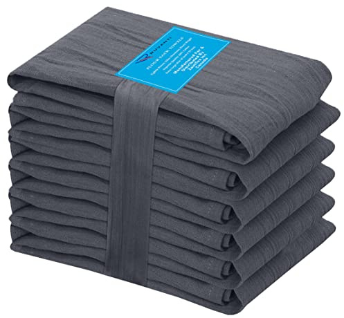 RUVANTI Flour Sack Towels 6 Pack 28x28 Inch, 100% Cotton Tea Towel, Reusable, Machine Washable, Absorbent BarTowels - Dish Cloth Perfect for Drying Dishes & Cleaning - Grey