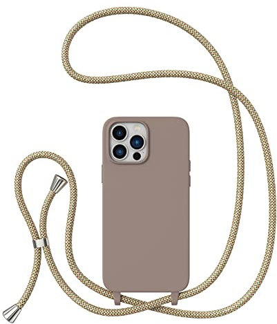 ZTOFERA Handykette Hülle Kompatibel mit iPhone 13 Pro, Liquid Silikon Handyhülle mit Umhängeband, Schutzhülle mit Band Kordel zum Umhängen Necklace Hülle für iPhone 13 Pro, Braun