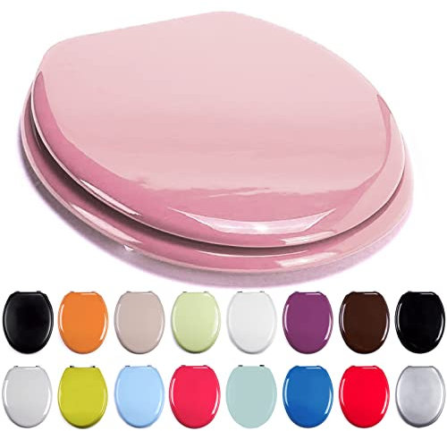 TIENDA EURASIA - Tapa WC Universal Semidura, Bisagras de Acero, 43,5 x 37,5 cm, Madera de Densidad Media, Tapadera Inodoro (Rosa Pastel)