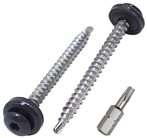 SKIR'CO (20 Stück) Dachschrauben aus Metall, 4,8 x 60 mm, lackiert, selbstbohrend, mit EPDM-Unterlegscheiben, Torx-Kopf, Anthrazitgrau RAL 7016