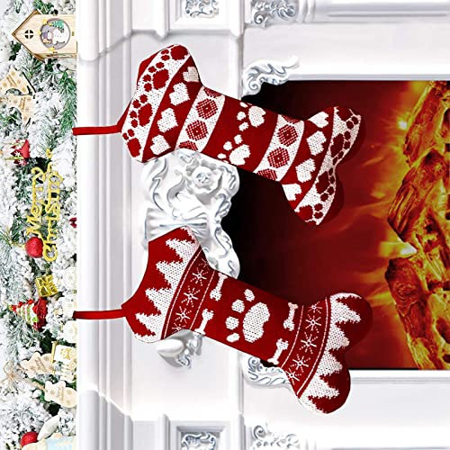2 Stück Nikolausstumpf Hund, 45 x 24cm Nikolausstiefel zum Befüllen, großer Weihnachtsstrumpf Hundknochen Design als Weihnachtsgeschenktasche, Weihnachtsdeko zum Aufhängen für Weihanchtsbaum, Kamin
