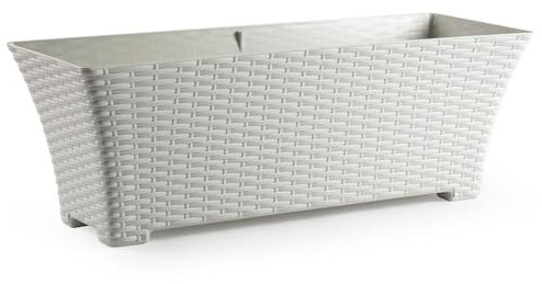 Acan Tradineur Fioriera Rattan Rettangolare in Plastica, Prodotto in Spagna, Ideale per Piante, Casa, Giardino e Terrazze, 60 cm, Bianco Avorio