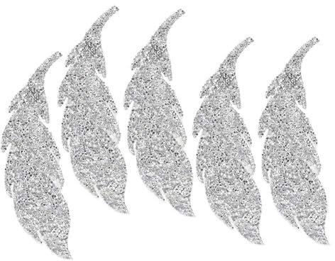 Cyrank Patches zum Aufbügeln, 5 Stück, Glitzer, Federn, Strass, Aufnäher, Kristall Strassapplikationen, Kristallapplikationen, Patches zum Basteln von Kleidung, Kleiderapplikationen(Silber)
