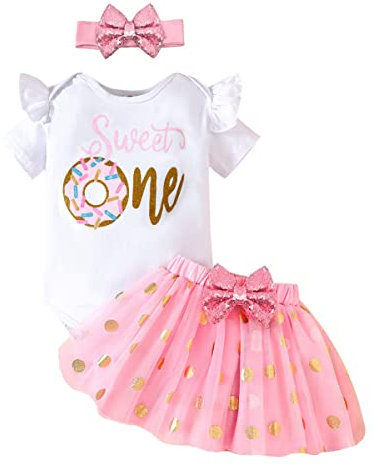 UUAISSO Neonate Il Mio 1° Compleanno Abiti Manica Corta Torta Smash Gonna Paillettes Tutu Abito da Principessa Set di Abbigliamento Quello rosa 12 mesi