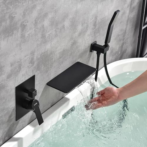 Einhandarmatur, Wandmontage, römischer Wannen-Wasserhahn mit Handbrause in Mattschwarz