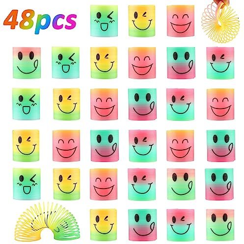 ZEEREE Mitbringsel Kindergeburtstag, 48 Stück Spirale Spielzeug Smiley Regenbogenspirale Kleine Geschenke für Kinder Abschiedsgeschenk Gastgeschenke