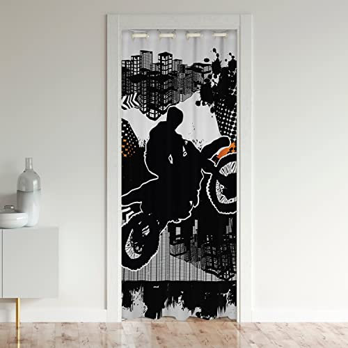 Dirt Bike Türvorhang 106x203cm für Tür Privatsphäre Extremsport Vorhang Home Dekor Racing Motocross Rider Grunge Art Schwarz Dekorative Schrank Vorhang für Innentür Raumteiler für Schlafzimmer