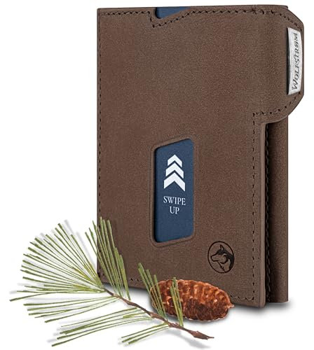 Wolfstrøm Slim Wallet mit Münzfach 'Ludvig' I 7+1 Karten Mini Geldbörse I RFID Blocker I Damen Herren Portemonnaie Klein I Credit Card Holder Geldbeutel – Vintage Brown