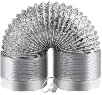 Tubo Flexible de Salida de Aire de Ajustable, Manguera de Ventilación de Aluminio, Tubo Redondo Flexible, Tuberia de Aluminio, para Aire Acondicionado, Secadora de Ropa y Campana Extractora de Cocina