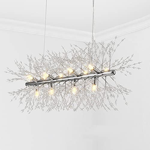 PAZWAHF Moderne Kronleuchter 12-Licht Linear, Löwenzahn Design Hängependelleuchte mit Feuerwerk Kristall, Deckenleuchte für Wohnzimmer, Kücheninsel, Restaurant-Theke