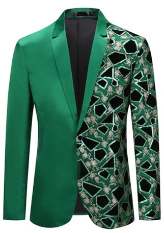 Allthemen Blazer Uomo Casual in Velluto Scollo Notch di Lusso Giacca Slim Fit Floral Prints Chic Jackets 42# Verde L
