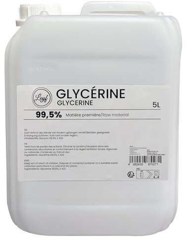 Leyf 5000 ml Glycerin E422, Perfekt für DIY, Pharmaqualität 99,5% Reinheit, Lebensmittelqualität, Raw Material VG, Rein, Vegan, Ph. Eur/USP, 5L