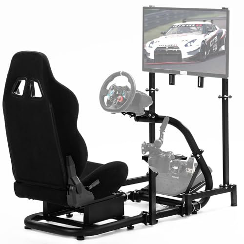 Dardoo G920 Adjustable Racing Sim Cockpit with Monitor Stand and Seat, Steering Wheel, Pedals, and Handbrake not Included