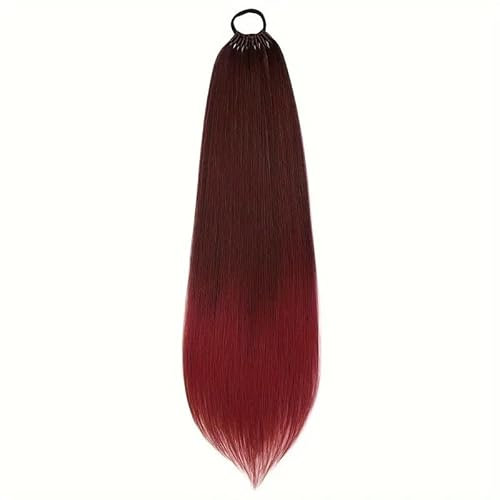 60 cm Lang Glattes Pferdeschwanz Haarteil Synthetik Haarverlängerung Zopf Haar Extension für Damen Mädchen (Rotwein)