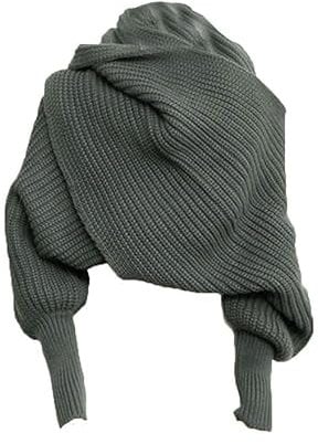 Gestrickte Schal mit ärmeln, Winter Warm Gestrickte Schal Damen Stricken Wickelschal Sweater Schal mit Ärmeln Schalumhang Cape Schal Stola Strick Wrap Schal Cape für Frauen Mode Poncho Schal mit Ärmel