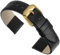 QUARKZMAN Schwarzes Echtlederarmband, 14 mm breit, flaches, dünnes, elegantes Lederarmband mit goldfarbener Schnalle für Damen und Herren