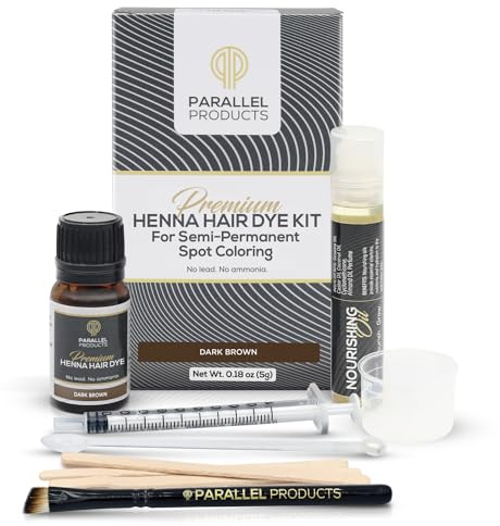 PARALLEL PRODUCTS Flat Color Henna Kit - Hair Dye - 5g - Professional Stain Dye - With Nourishing Oil, Mixing Dish and Application Brush
