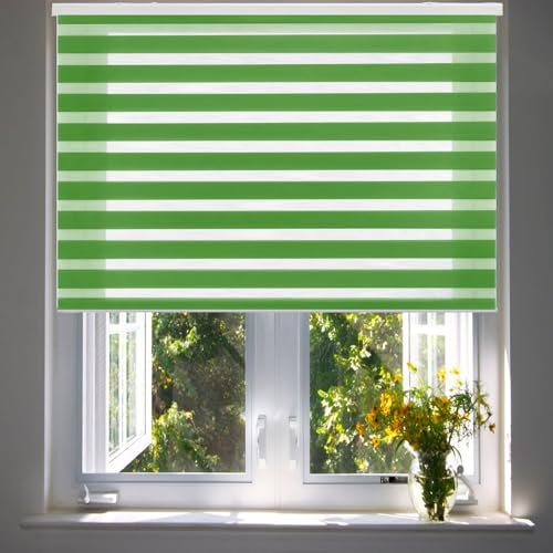 Estor Enrollable Noche Y Día 45 x 220 cm translúcido y oscurecido Persiana De Interior Personalizable para Ventanas y Puertas, Verde