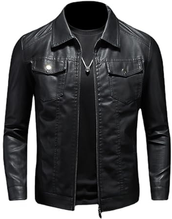 ZFBAOJT Lederjacke Herren Schwarz Motorrad Jacke Herren Bikerjacke Vintage Kunstleder Outwear Casual Leicht S