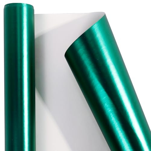 HBell Metallische Geschenkpapierrolle, 43 cm x 10 m, einfarbig, matt, perfekt für Geschenkverpackungen, Bastelarbeiten, Hochzeit, Geburtstag, Weihnachten, Babyparty, festliche Dekorationen (grün)