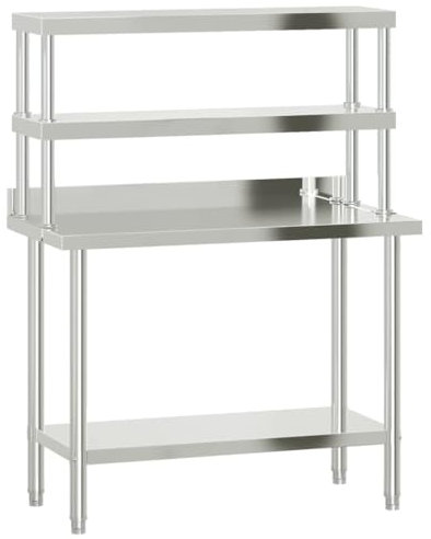 vidaXL Mesa de Trabajo para Cocina con Estante Acero INOX 110x55x150cm