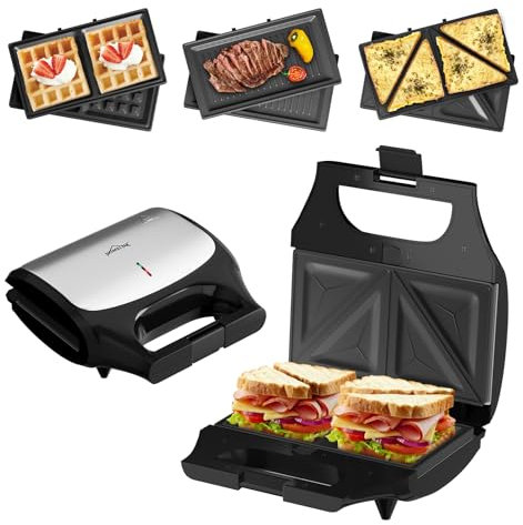 HOMELUX 3-in-1 Sandwichmaker Kontaktgrill Waffeleisen mit Antihaftbeschichteter Abnehmbare Platten, 800W Multifunktionsgerät Grill für Panini Waffeln, BPA Frei, Für Reisen Camping Geburtstagsfeiern
