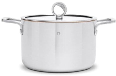 Olavson Stielkasserolle 24cm mit Kupferkern, Induktion, Deckel aus Glas, unbeschichtet, Schüttrand, Edelstahl mit Kupferkern in 5-Schicht System, Soßentopf, alle Herdarten