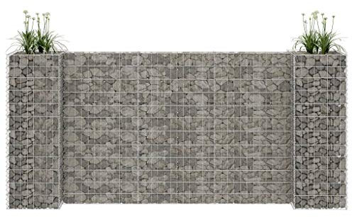 Chaduof H-förmiger Gabionen-Pflanzkorb, Hochbeet Metall, Gabionen Zaun, Steinkorb Blumenkasten, Steinkorb-pflanzkübel, Gabionen Hochbeet, Stahldraht 260x40x120 cm
