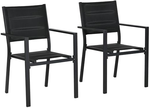 Outsunny 2 Pieces Garden Dining Chairs, Aluminium Outdoor Armchair for 2 with Breathable Mesh Fabric, Stackable Design, Black