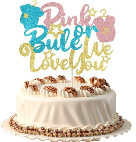 FmiyunEea Pink or Blue We Love You Cake Topper-Baby Shower theme Cake Topper (Pink or blue? We love you)