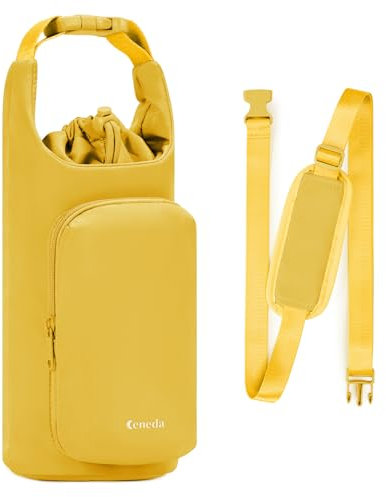Ceneda Tragetasche für Wasserflaschen mit Handyfach, 900 ml, 1134 ml, isolierter Wasserflaschenhalter mit verstellbarem Schultergurt, Tragetasche, Gelb