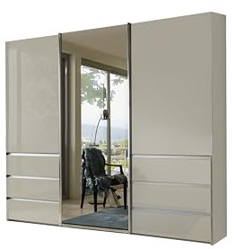 WIEMANN Schwebetürenschrank Kleiderschrank Schlafzimmerschrank 300cm breit, mit Schubladen, Glas Champagner, mit Spiegel, Höhe 236cm, Malibu