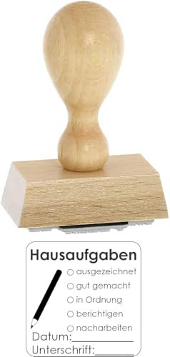 Lehrer-Stempel – Hausaufgaben - von Kaufhaus 2010 aus Holz & Gummi, zum Bestempeln von Schriftstücken aller Art, 4 X 4 cm