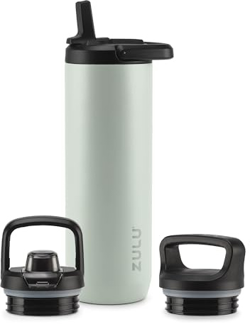 ZULU Core 24oz Stainless Steel Water Bottle with 3 Lids- Straw, Chug, Twist | Double Walled and Vacuum Insulated Metal Thermos | Fits Car Cupholder, Built in Carry Loop, Dishwasher Safe, Sage