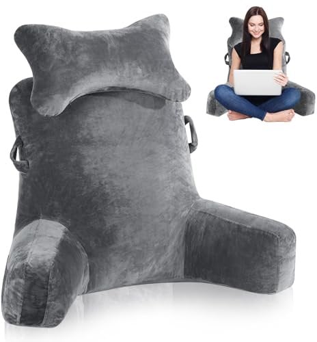 Suewidfay Almohada Lectura Cama, 90x80cm Grande Cojín Lectura con Respaldo Apoyo Lumbar y Cuello Desmontable y Brazos, Cojin Respaldo para Trabajar, Leer o Jugar en la Cama Sofá Suelo