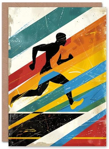 Artery8 Sport Runner Athlete Colourful Abstract Geometric For Him Man Birthday Card