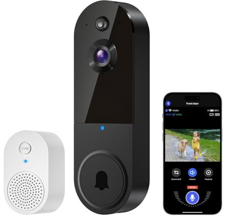 HubFlashy 1080p Doorbell Camera Wireless, Smart Video Cam with Ring Chime, AI Human Detection, Two Way Audio, FHD Live View, Night Vision, 2.4G WiFi, Cloud Storage, Indoor Outdoor Surveillance (Black)