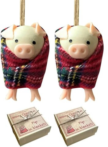 Schweine in Decken, Schweine in Decken, Baumschmuck, Weihnachtsschwein, lustiges Schwein in einer Decke, Weihnachtsschmuck, handgefertigt, niedliche Schweine, hängende Ornamente für Weihnachtsbaum,