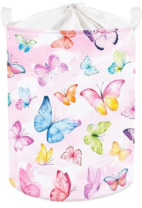 Clastyle Panier Rangement Bébé Papillon Corbeilles à Linge Filles Femmes pour Vêtements Boite de Rangement Jouets pour Salle de Bain Chambre à Coucher, Rose, 36 * 45 cm