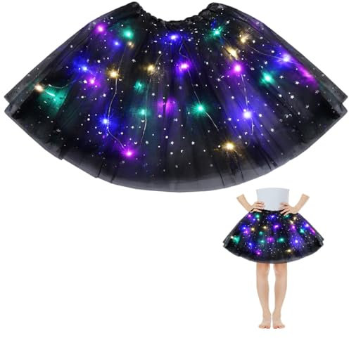 AYBUY Tüllrock Damen LED Tütü Kinder, Tutu mit Futter, Kinder Teenager Tutu Party für Weihnachten Verkleidung Karneval Halloween Geburtstag Party Halloween, 30CM (Schwarz)
