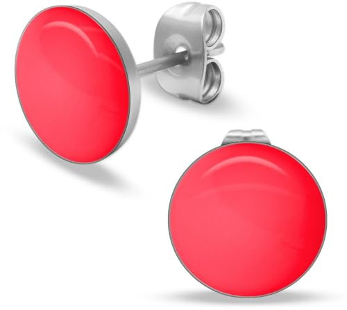 Soul-Cats runde Ohrstecker Ohrringe aus Edelstahl, glänzend für Frauen Mädchen Durchmesser 10mm, Farbe: pink