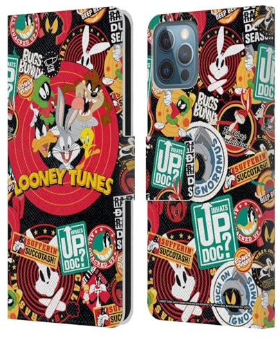 Head Case Designs Offizielle Looney Tunes Sticker-Collage Graphics Und Charaktere Leder-Wallet-Hülle Kompatibel mit Apple iPhone 12 / iPhone 12 Pro