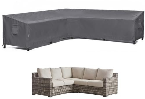F&J Outdoors Gartenmöbel Abdeckung Wasserdicht Ecksofa 600D Strapazierfähiges Ripstop-Gewebe mit PU-Beschichtung V-Form Abdeckung Gartensofa Hochwertige Möbellagerung (216+216) x85x58/79cm